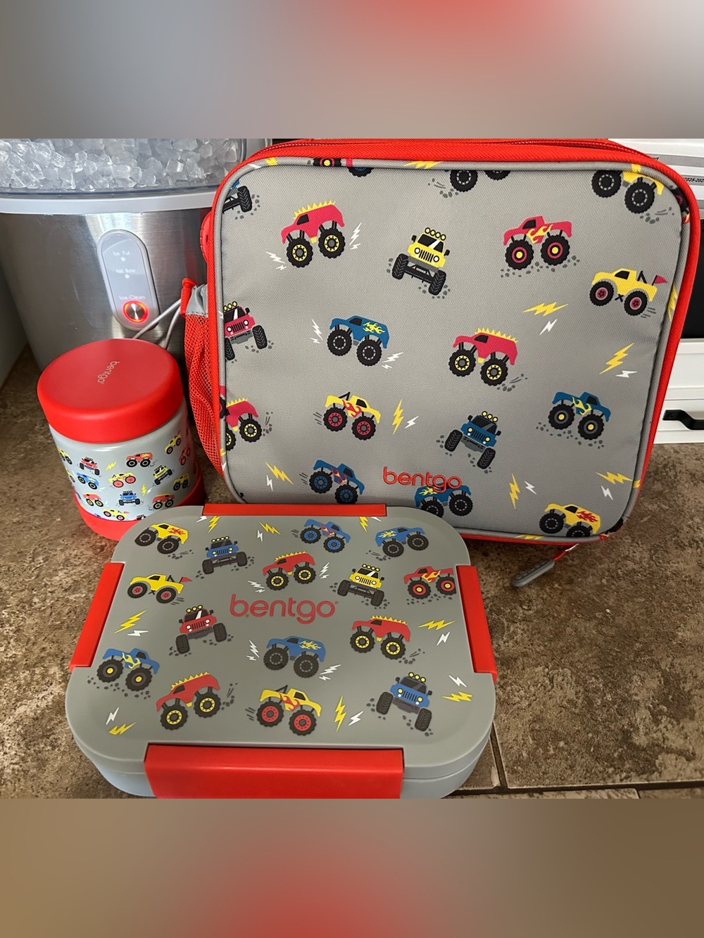 Bentgo Kids Monster Truck Lunch Set - Gray with Red Accents